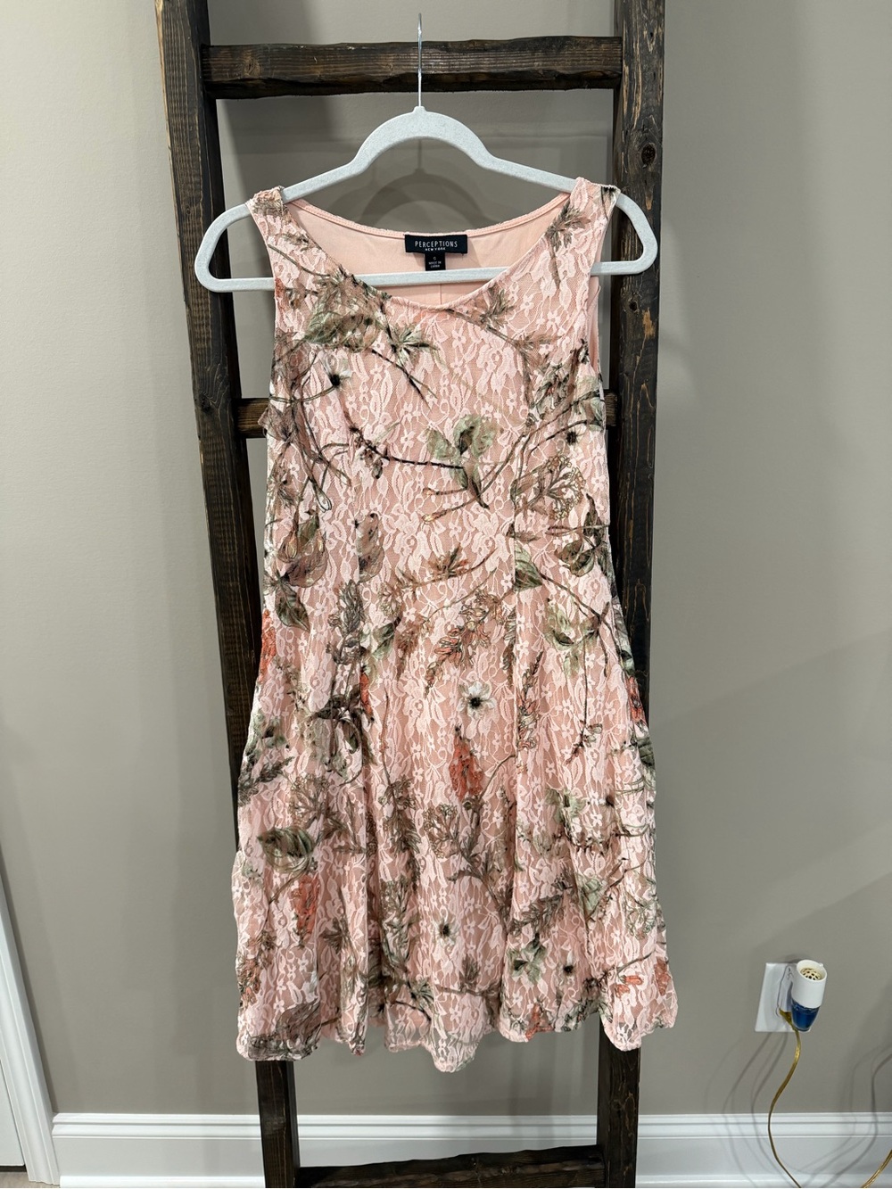 Perceptions Pink Floral Lace Overlay Dress